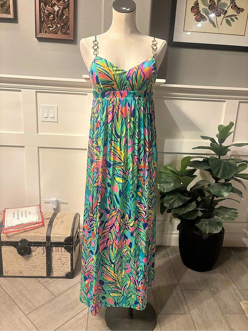 Lilly Pulitzer Marlowe Dress Maxi Dress Green & Pink Size Small (4)  NWT